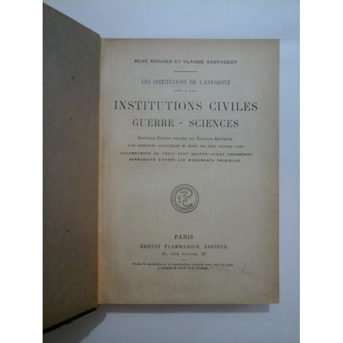 LES INSTITUTIONS DE L ANTIQUITE - Rene Menard et Claude Sauvageot LES INSTITUTIONS DE L ANTIQUITE - Rene Menard et Claude Sauvageot